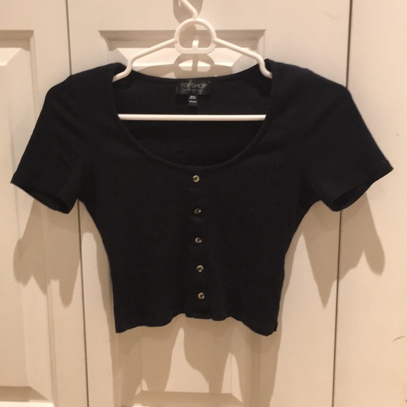 Topshop Tops - Black, cropped, shirt